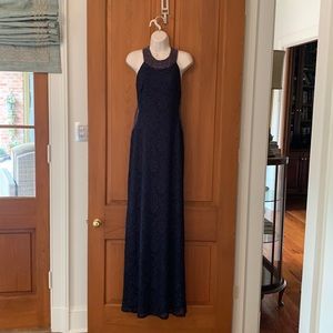 Cachet Navy Lace Evening Gown